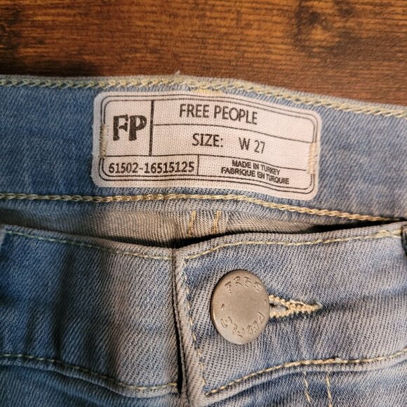 Free People Jeans 27 Great Heights Skinny Fray Fringe Hem Stretch Denim Light - Picture 3 of 10